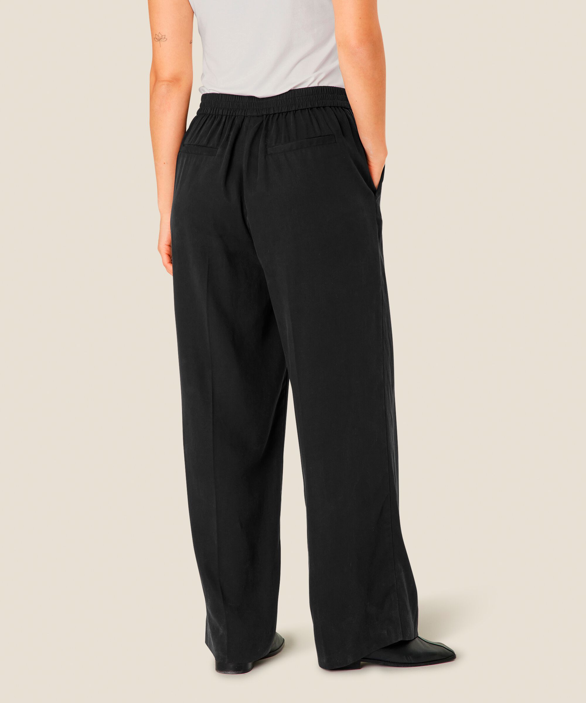 pantalon en jersey à jambes larges et taille élastique, Black
