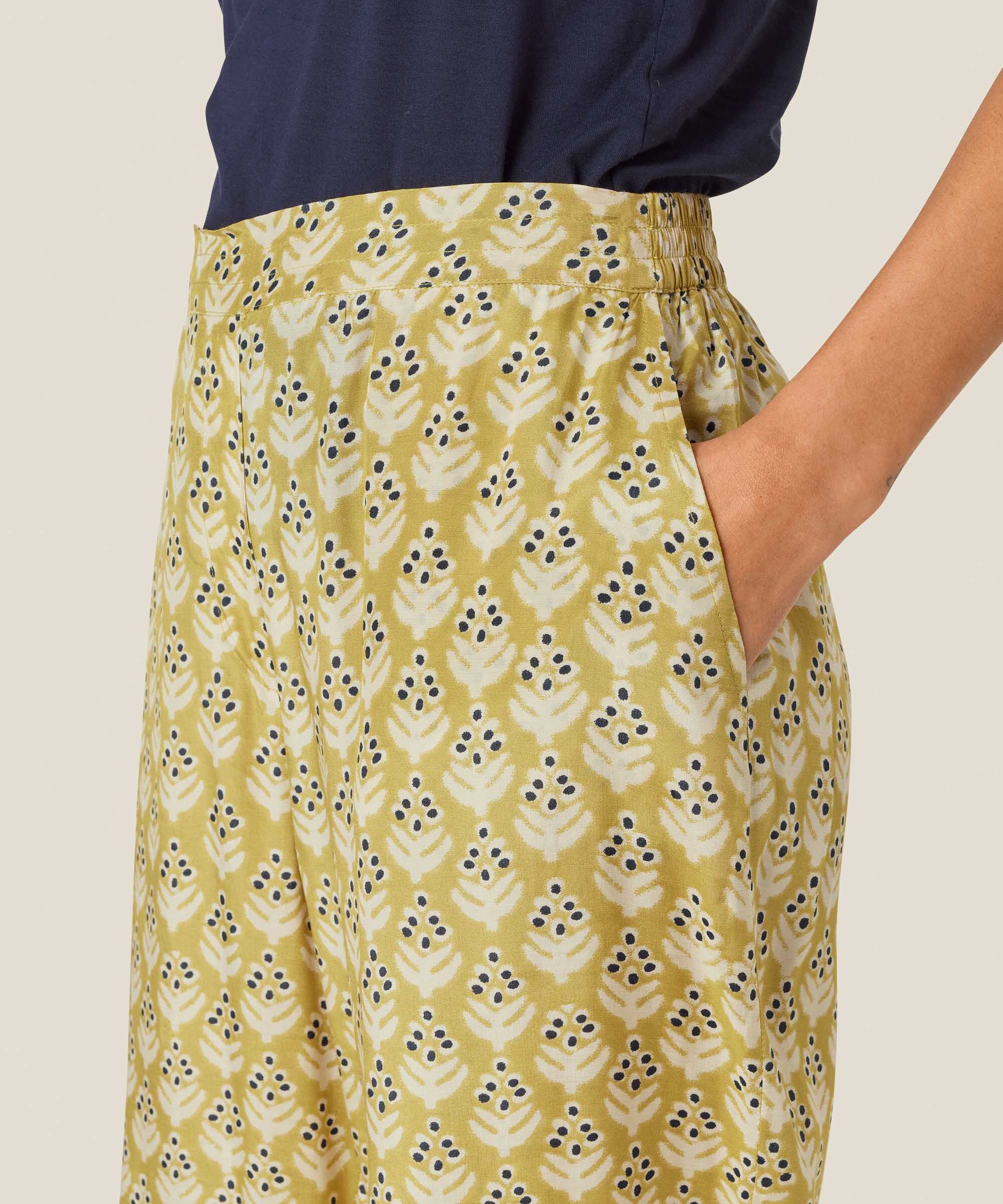 pantalon en viscose imprimé avec poches fendues et taille élastique, Burnish Gold