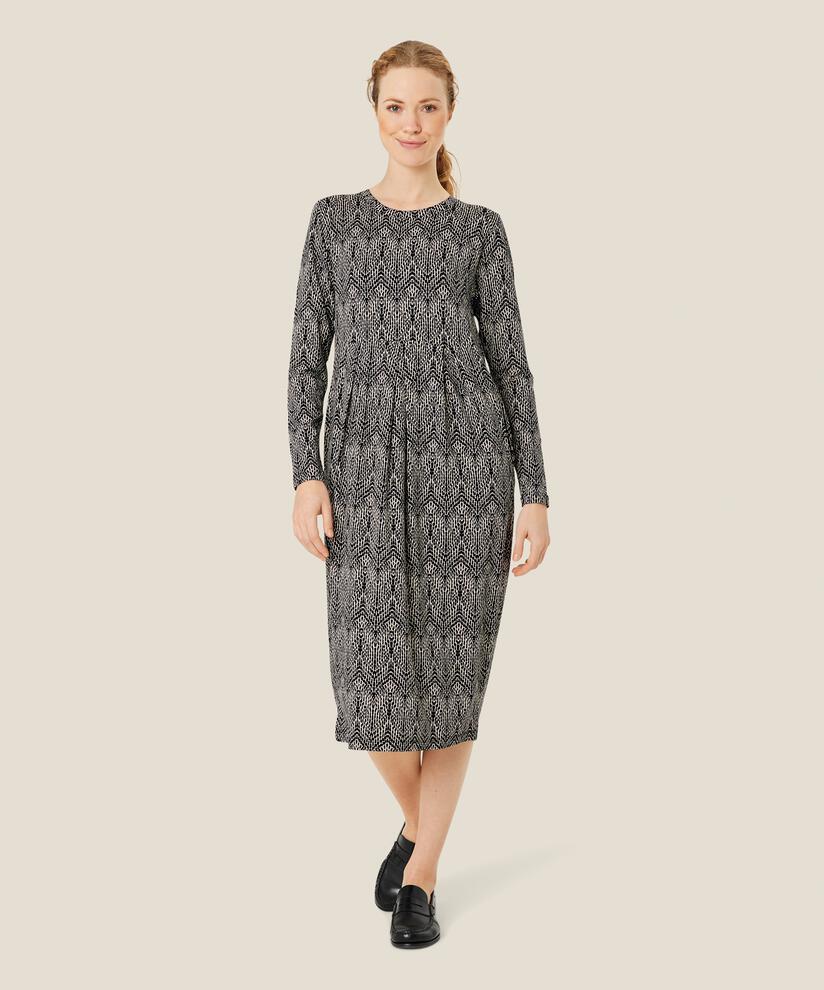 robe tulipe à motifs et manches longues, Black