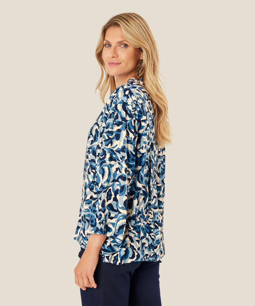 blouse en viscose imprimée avec col en V, Ashley Blue