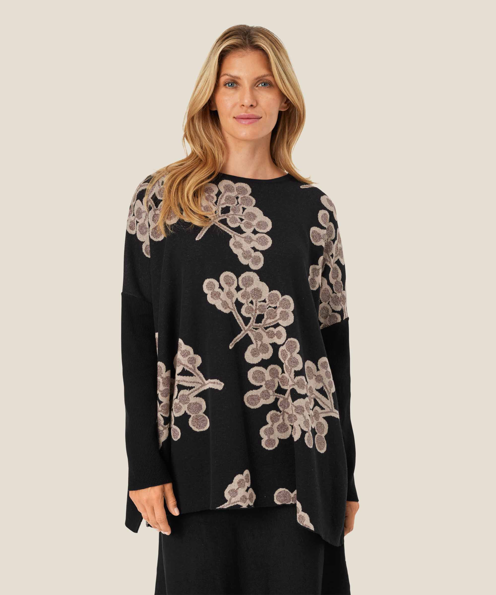 pull en coton à motif floral, Black