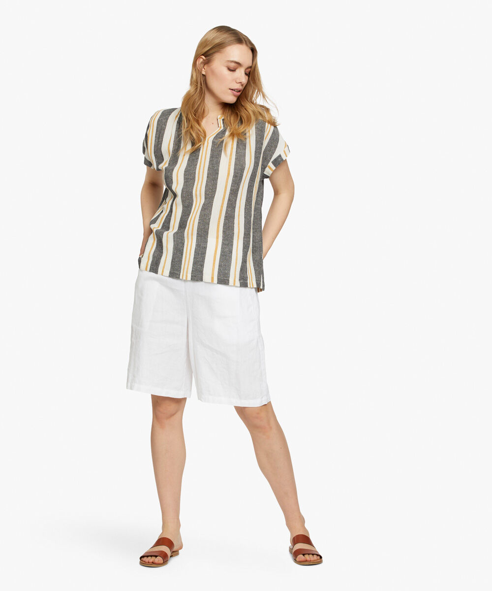 Short En Lin Avec &Eacute;lastique Smock&eacute; Au Dos, White