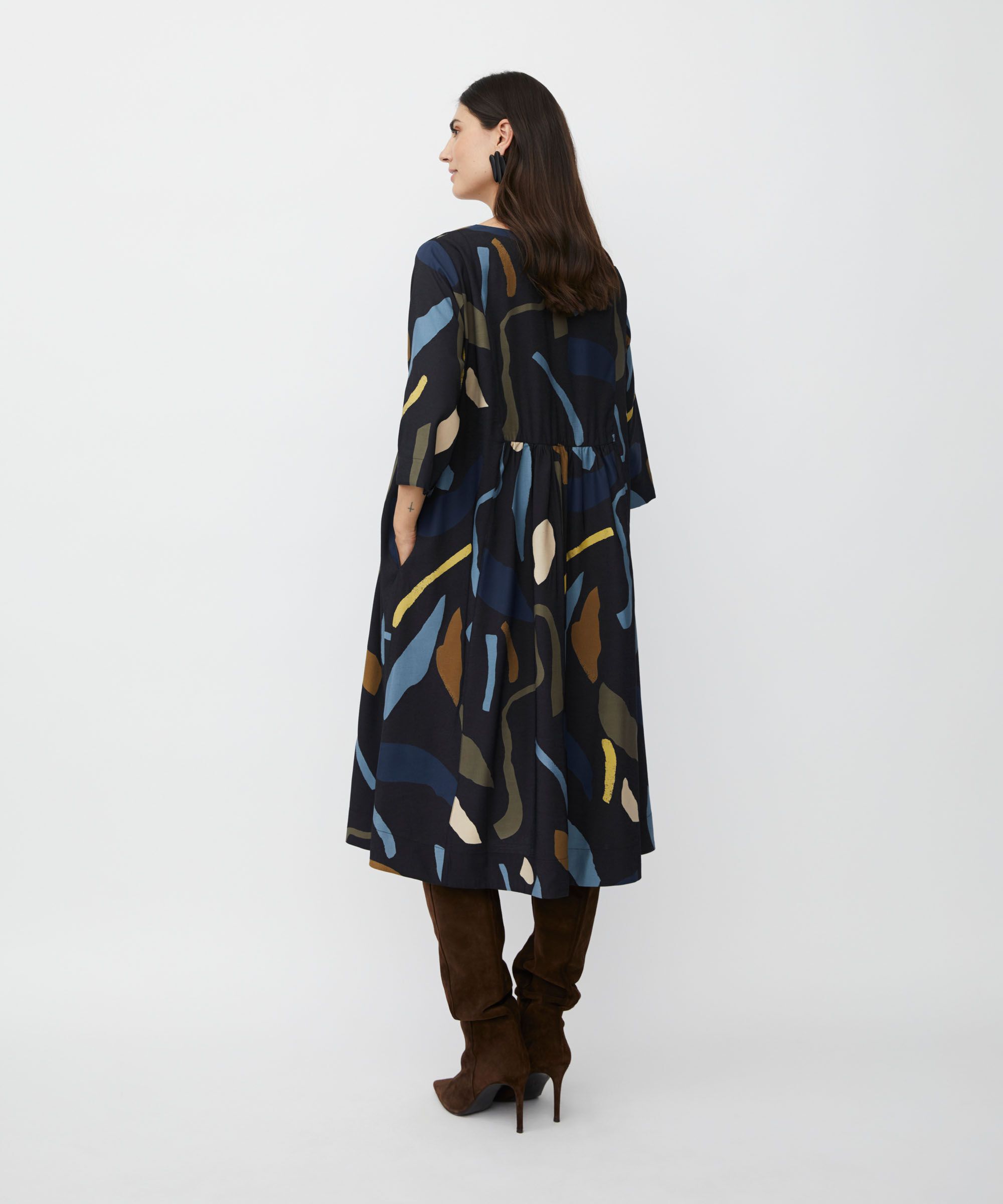 robe en viscose imprimée avec poches fendues, Proven Blue