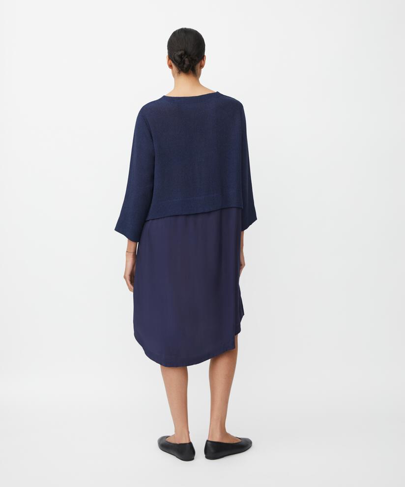 Robe avec corsage bouclé et jupe en viscose, Navy Blazer
