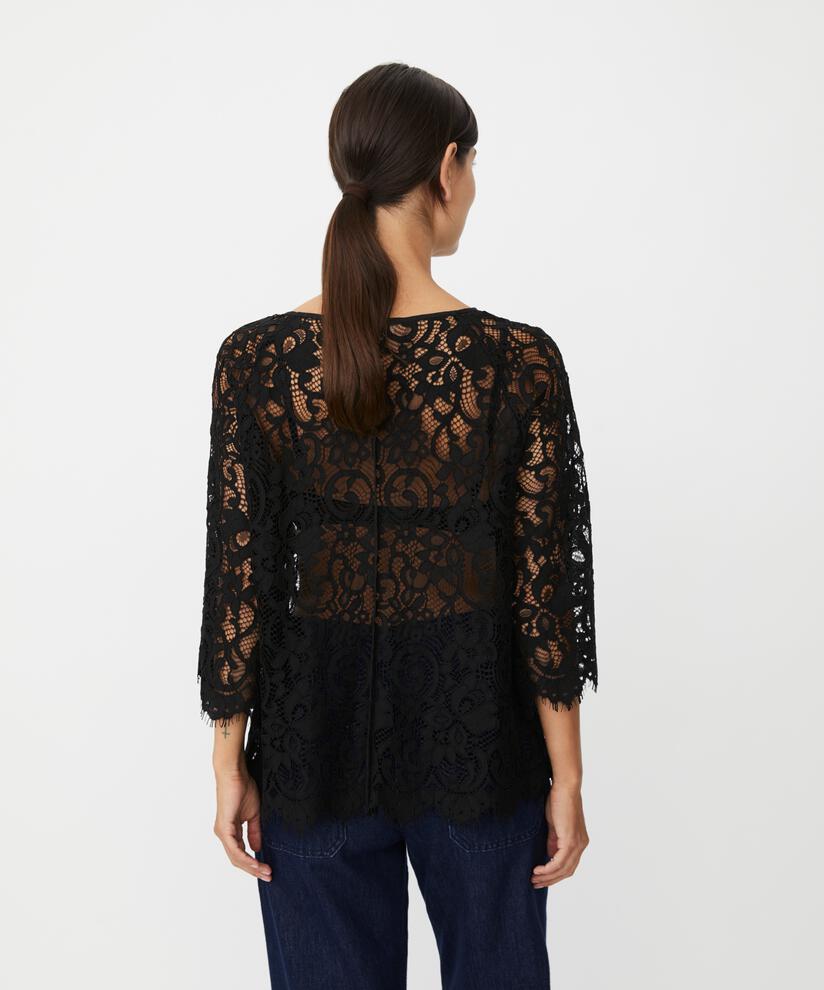 chemisier en dentelle transparente à franges, Black