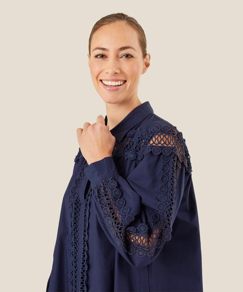 tunique en coton avec détails en dentelle et poches fendues, Maritime Blue