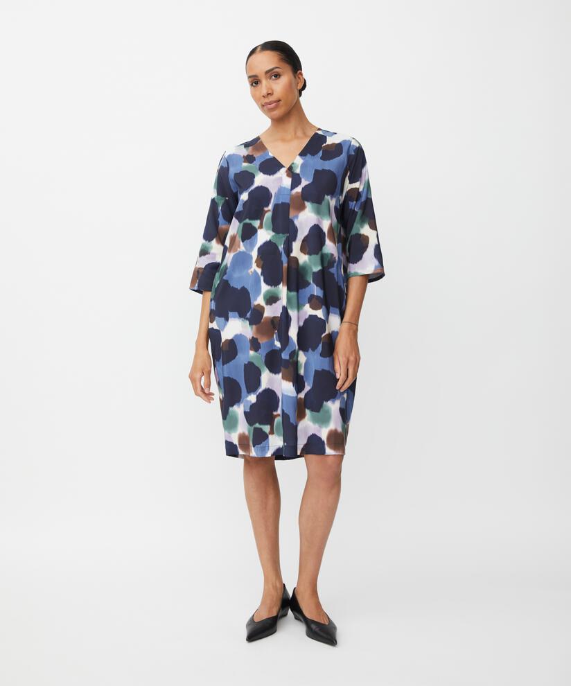 Robe En Viscose Avec Col En V Et Poches Fendues, Navy Blazer