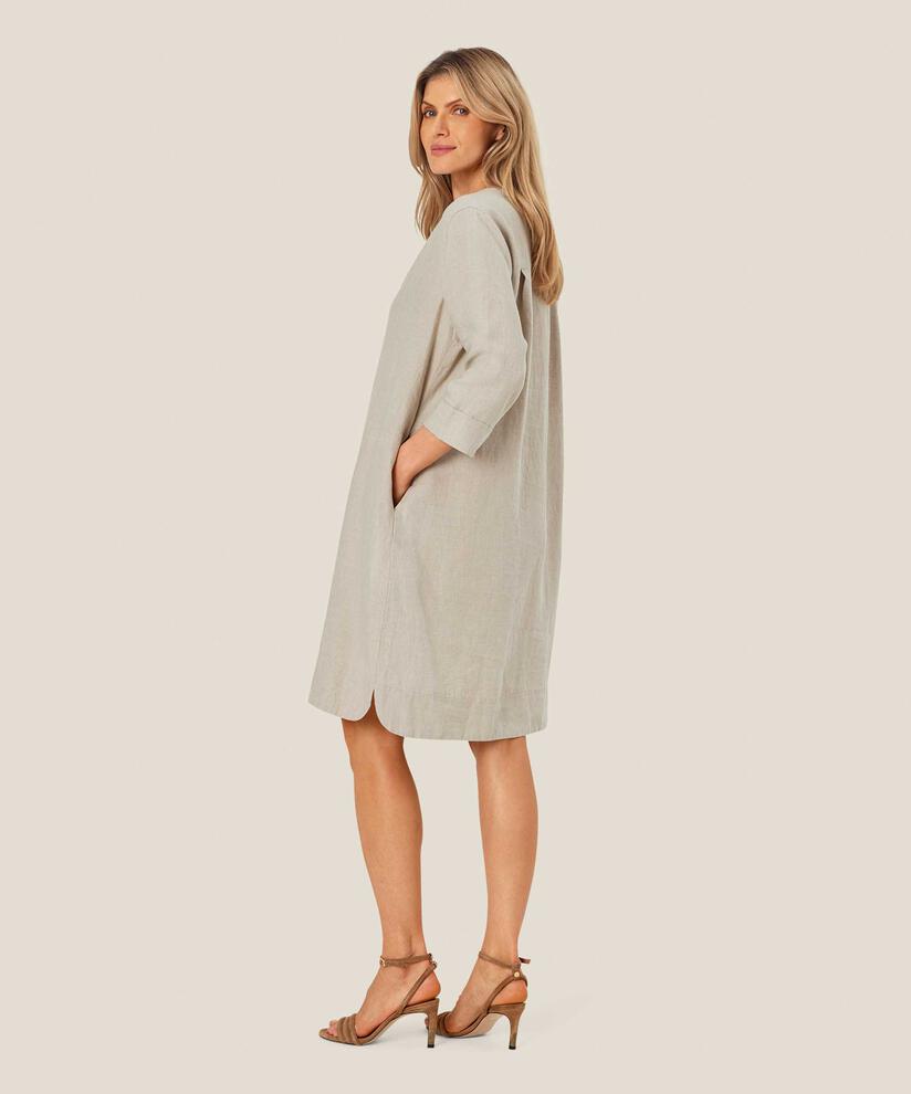 robe en lin avec col en V et poches fendues, Natural