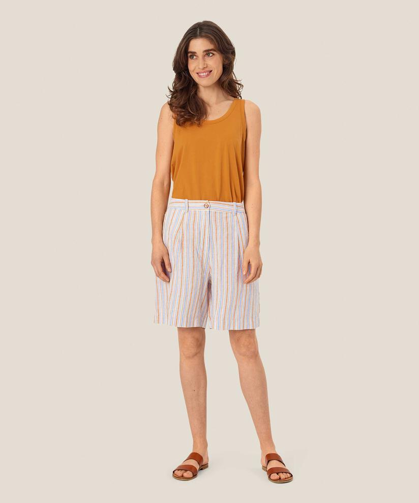 short en lin rayé avec élastique au dos, Inca Gold