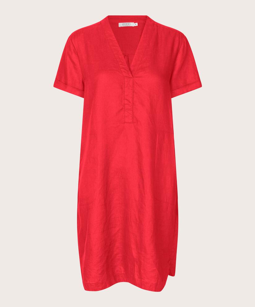 robe en lin avec col en V et poches fendues, Hibiscus