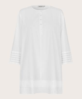 tunique en coton à col rond avec patte de boutonnage, White