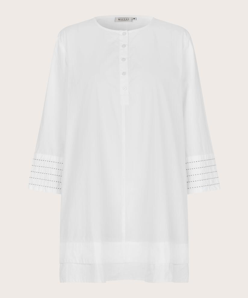 tunique en coton à col rond avec patte de boutonnage, White