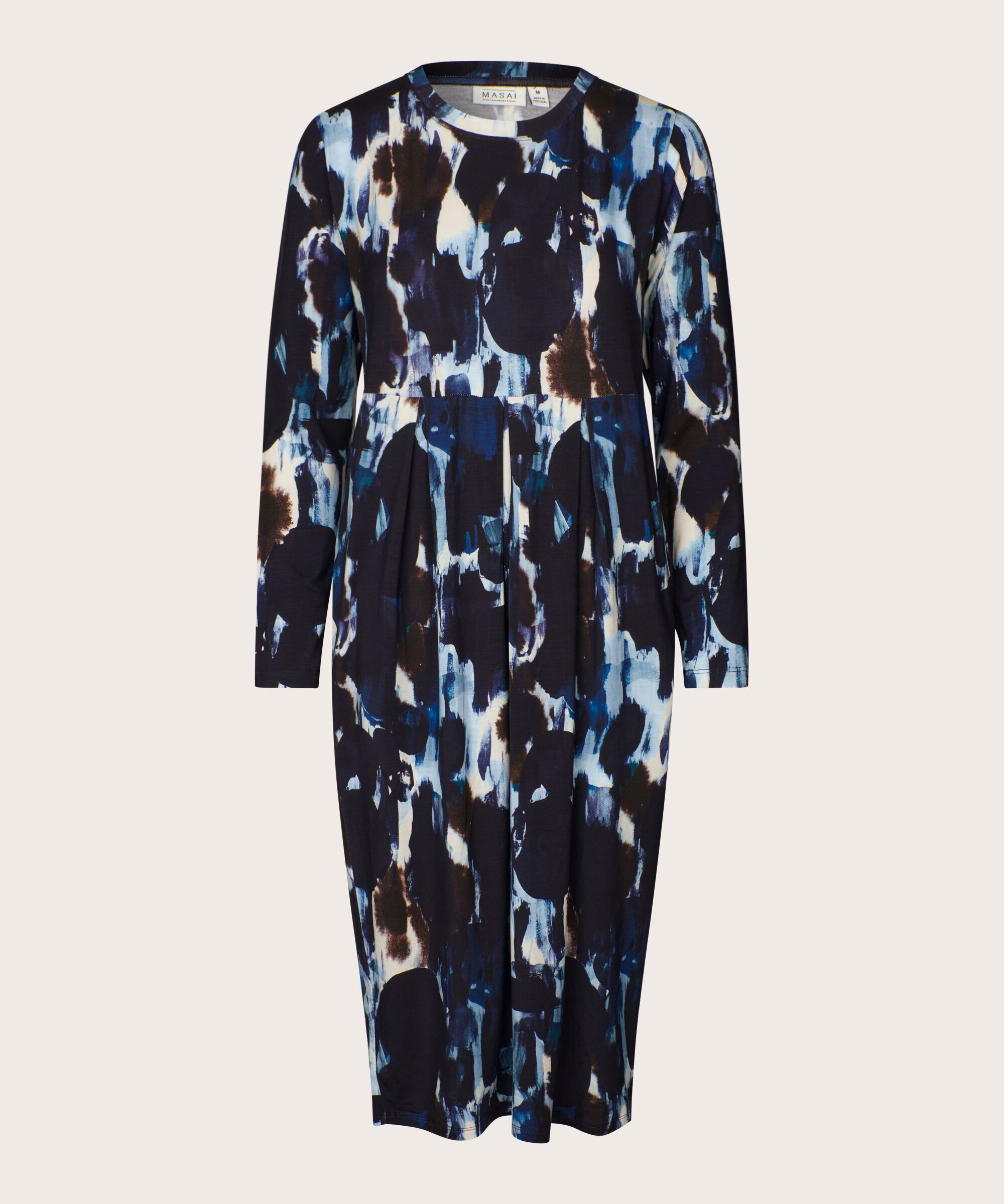 robe tulipe à motifs avec manches longues, Maritime Blue