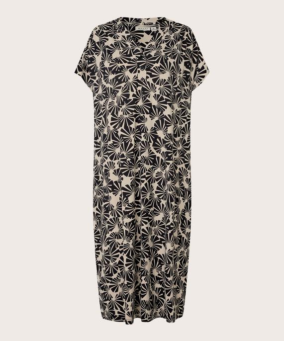 robe en jersey imprimé avec col en V et détail boutonné, Fog