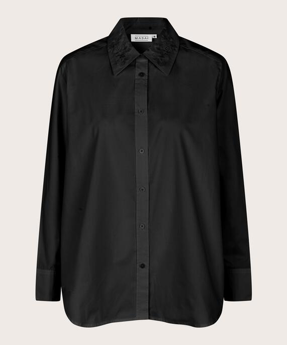 chemise en coton avec broderie sur le col, Black