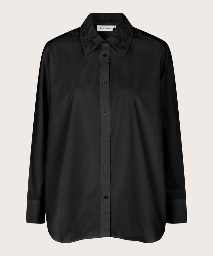 chemise en coton avec broderie sur le col, Black