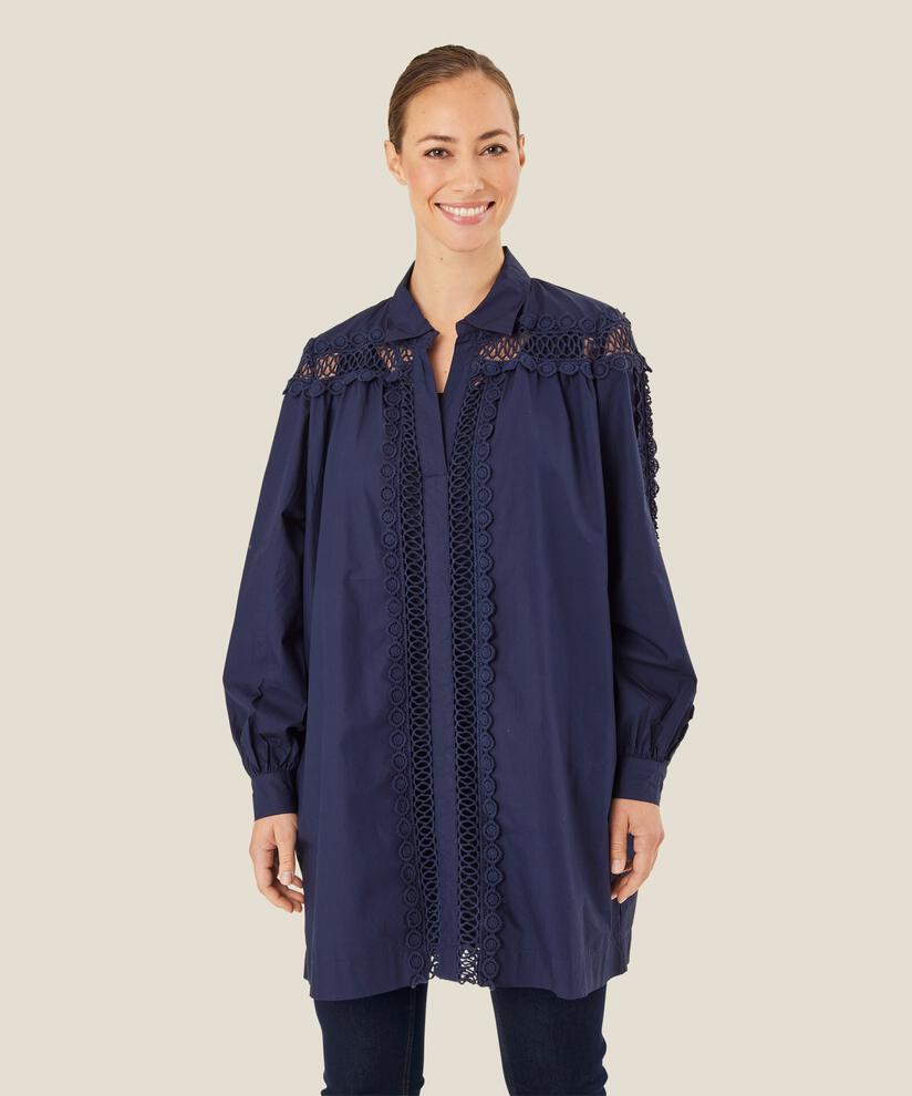 tunique en coton avec détails en dentelle et poches fendues, Maritime Blue