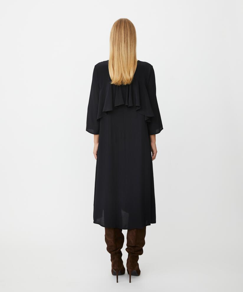 robe en viscose à col rond et volants, Black