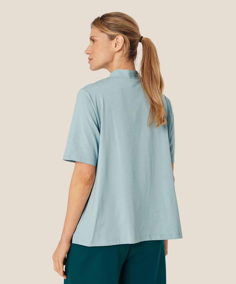 t-shirt avec col en V et drapés, Blue Haze