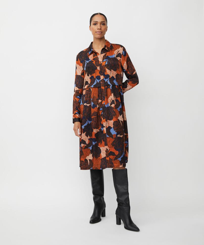 robe boutonnée en viscose imprimée, Autumnal