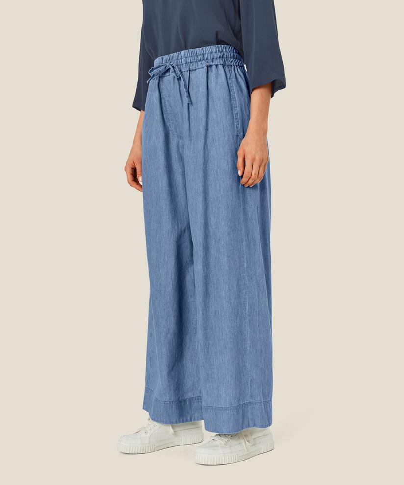 pantalon en denim souple avec ceinture élastique avec lien, Blue Denim