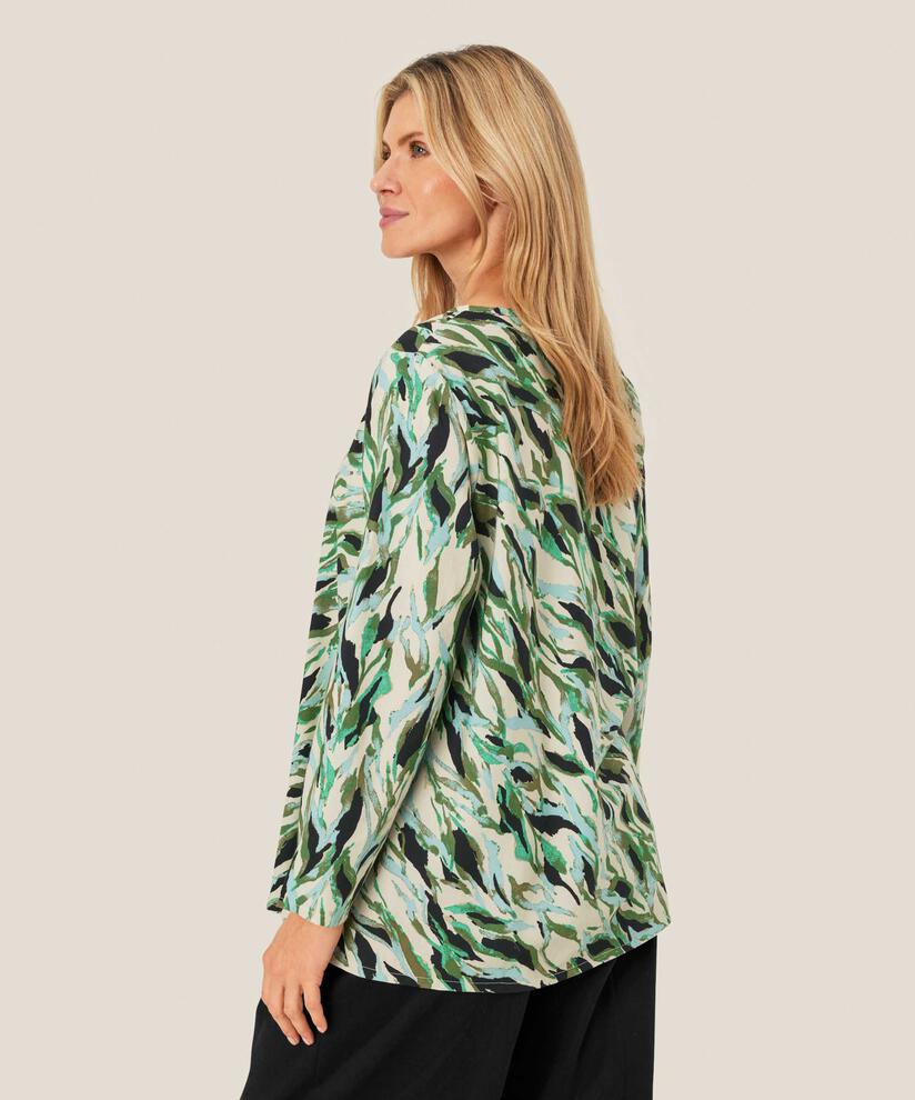 Blouse En Viscose Imprimée À Col Rond, D. Lichen Green