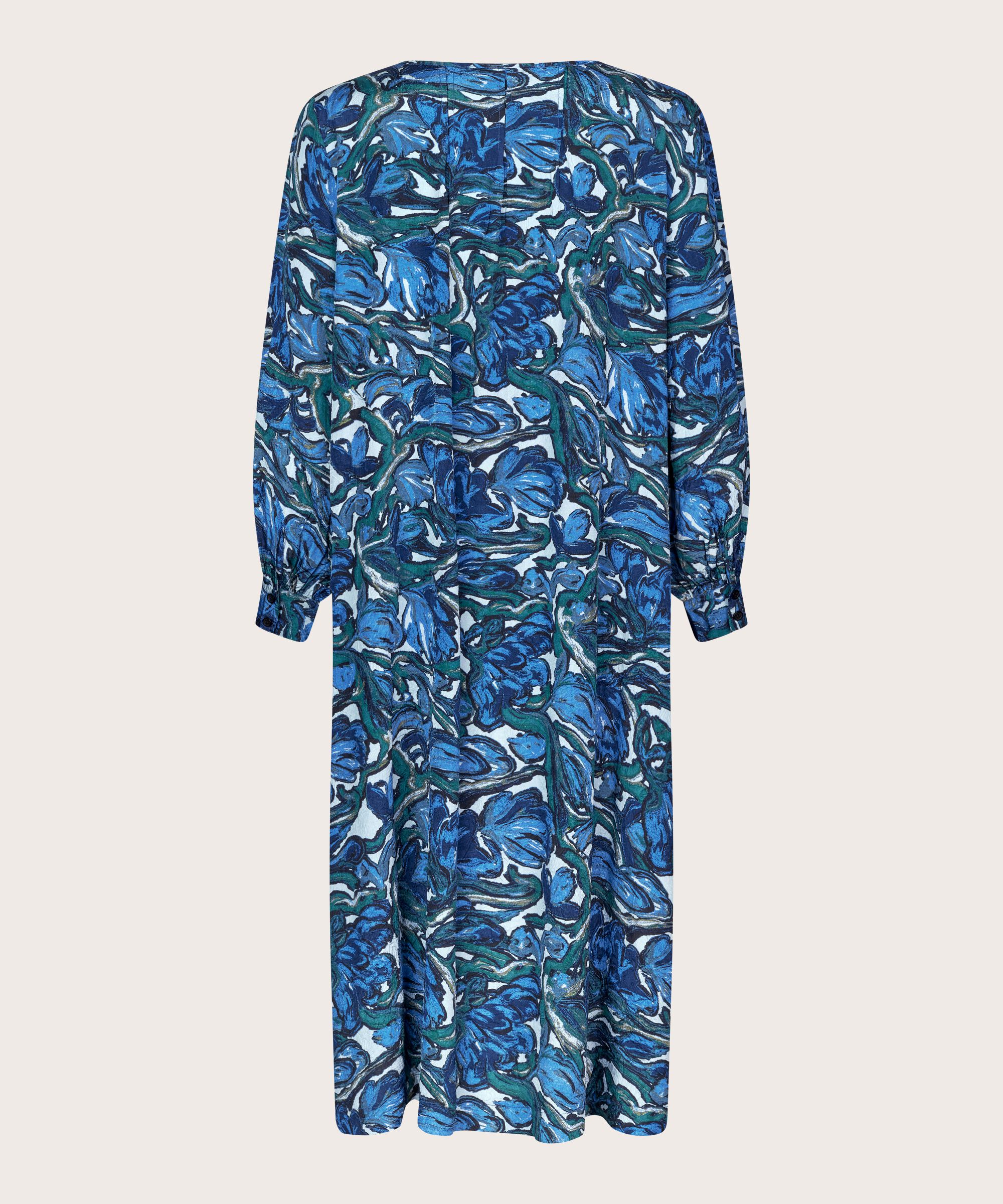 robe en viscose imprimée à manches longues, Blue Fog