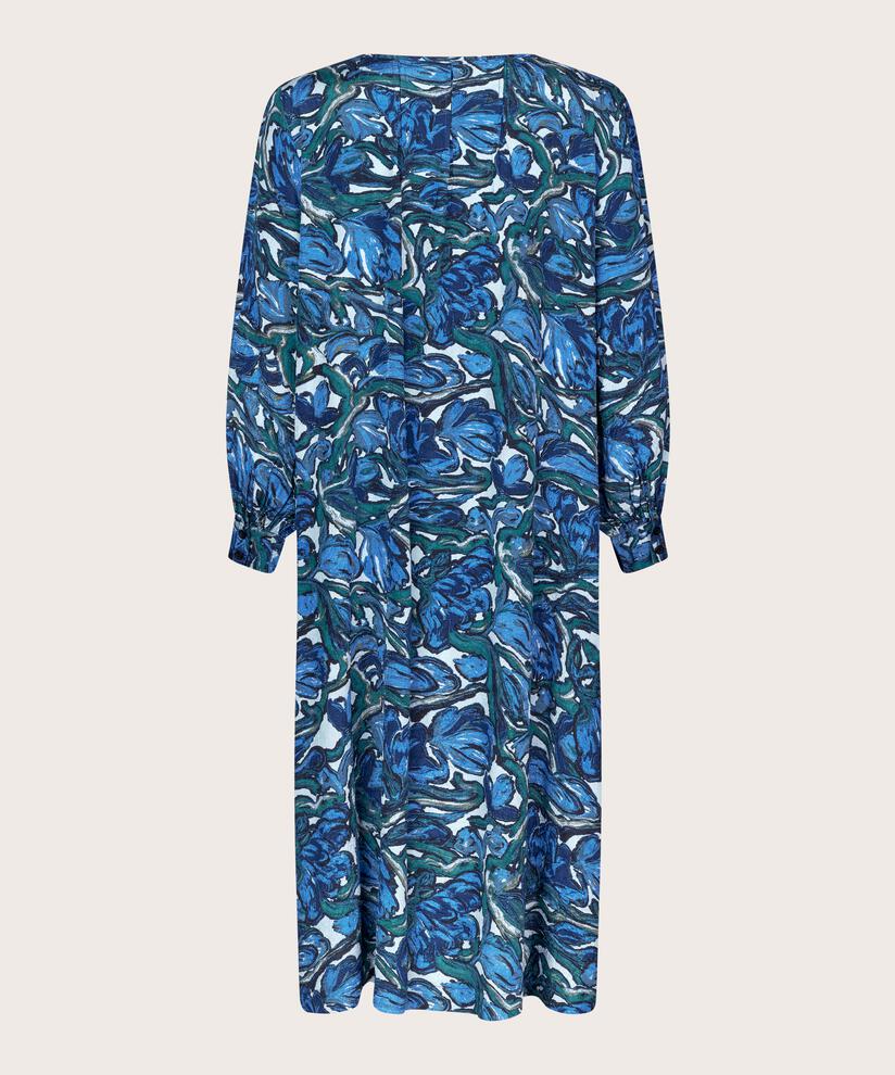 robe en viscose imprimée à manches longues, Blue Fog