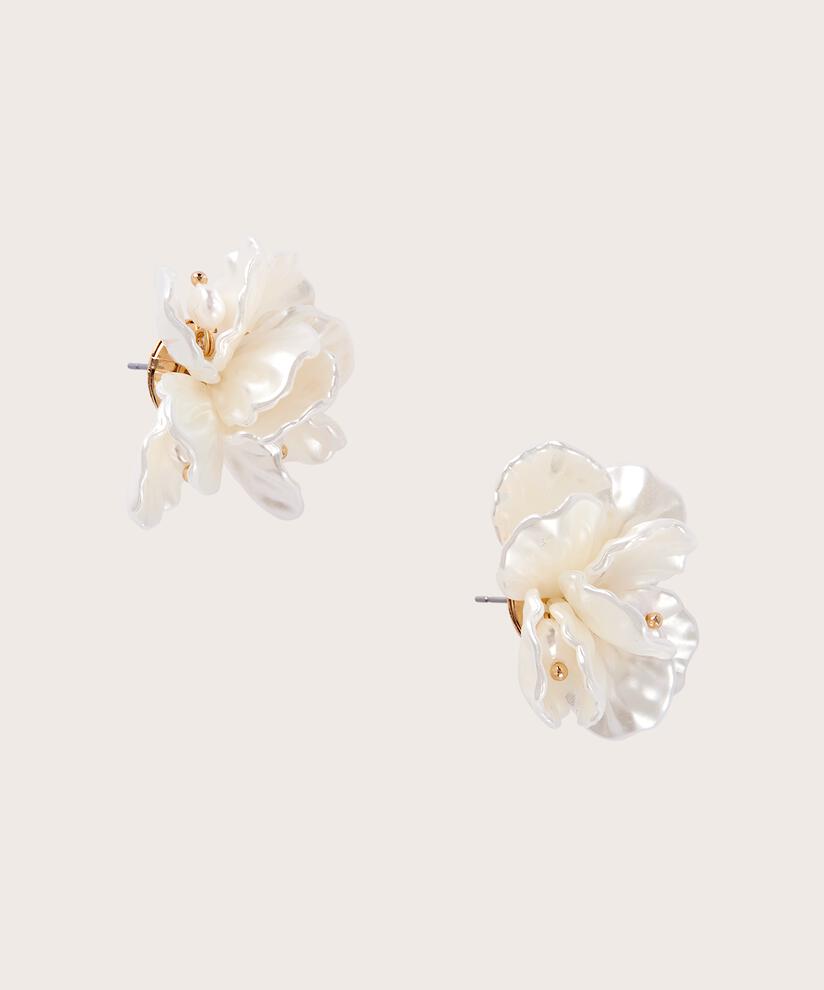 boucles d'oreilles fleurs en nacre blanche, Whitecap