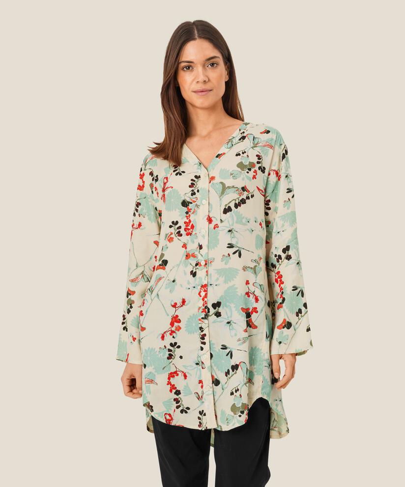 chemise en viscose fleurie avec détail smocké au dos, Frosty Green
