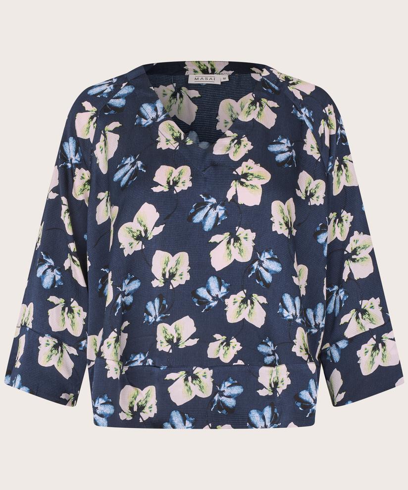Blouse En Viscose À Col V, Navy Blazer