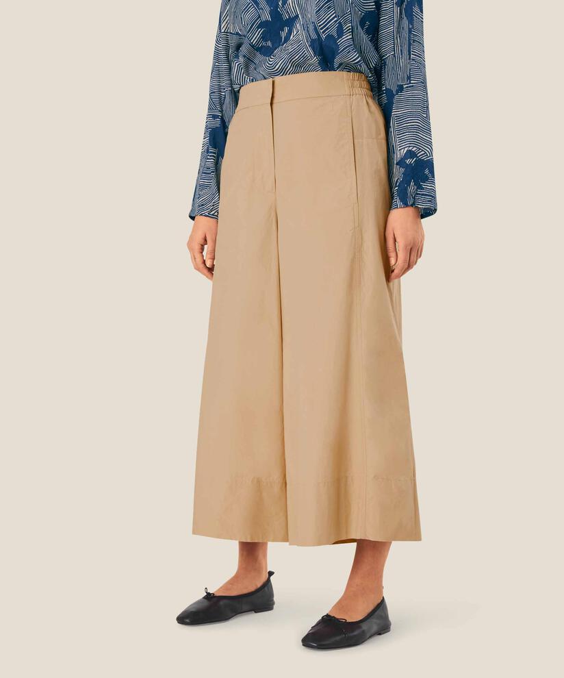 pantalon en coton à jambes larges et taille élastique, Safari