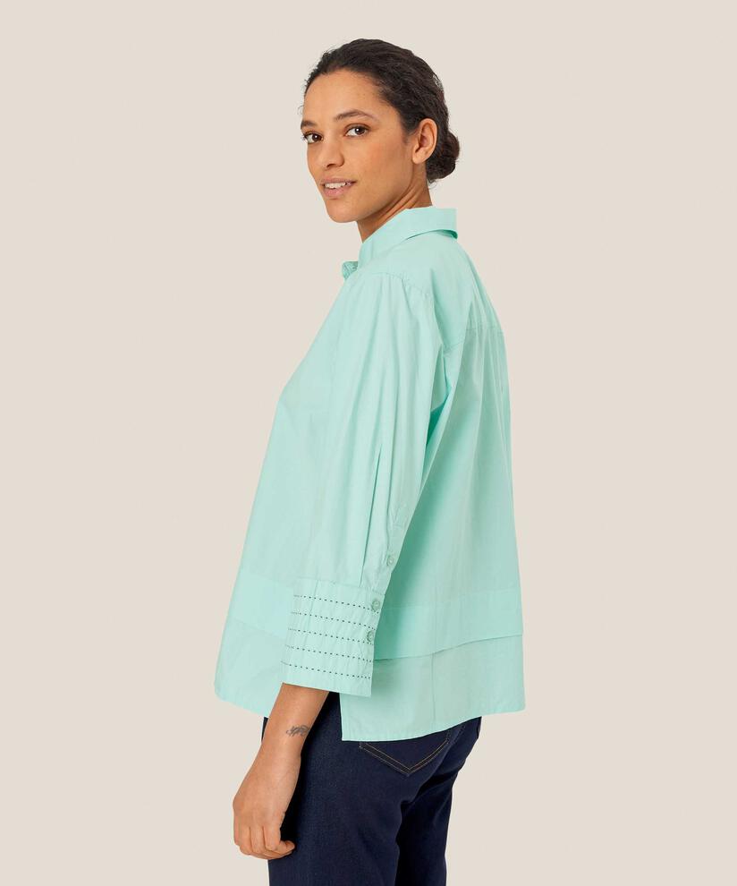 chemise en coton avec surpiqûres contrastées sur les manches, P. Turquoise