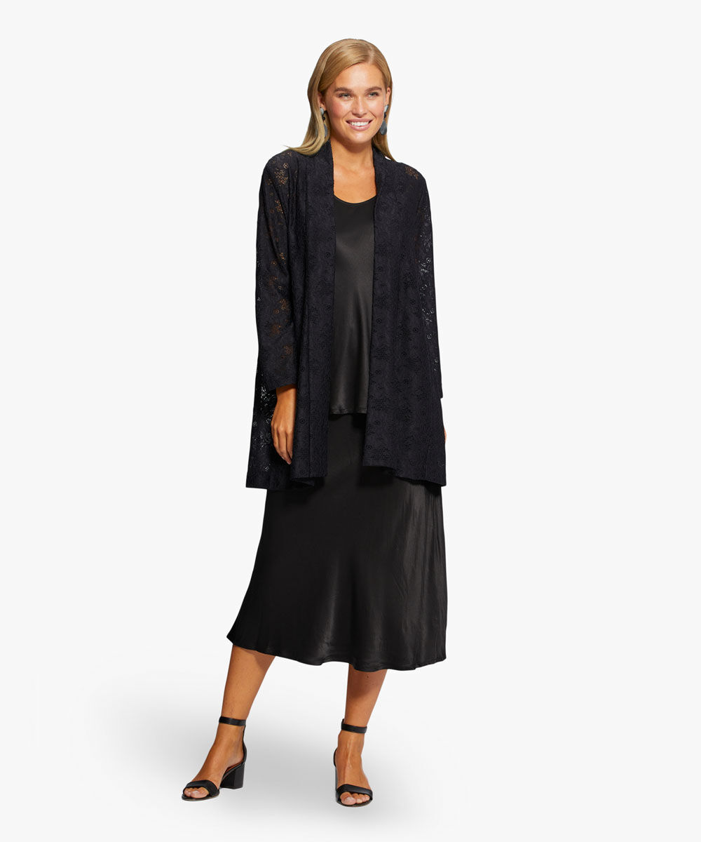 jupe en satin avec &eacute;lastique &eacute;troit &agrave; la taille, Black