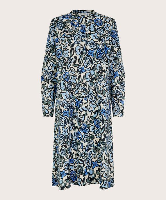 robe en coton fleuri avec patte de boutonnage cachée, Blue Bonnet
