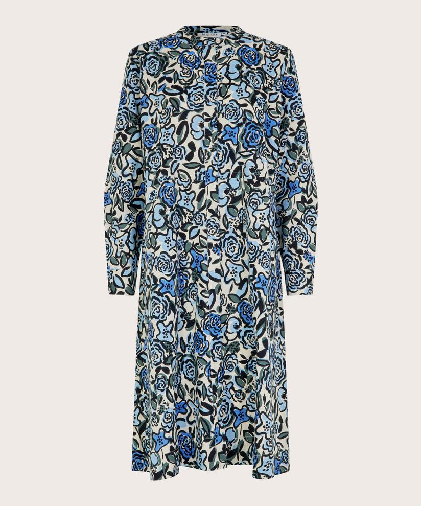 robe en coton fleuri avec patte de boutonnage cachée, Blue Bonnet