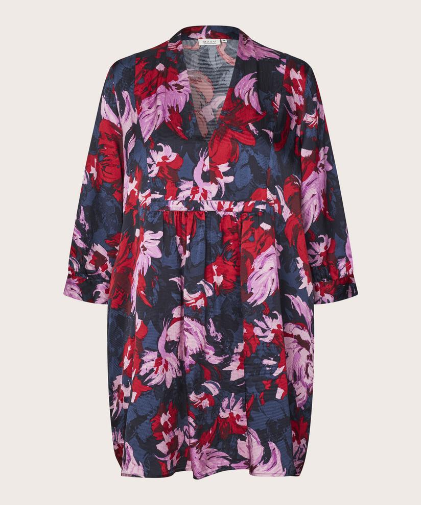 Tunique Fleurie En Viscose Avec Col En V, Scarlet Sage