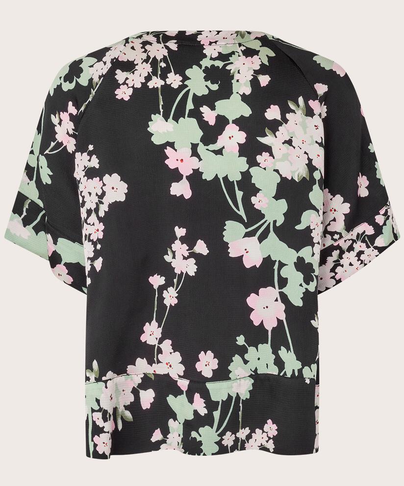 top fleuri en viscose à manches courtes, Pink Lady