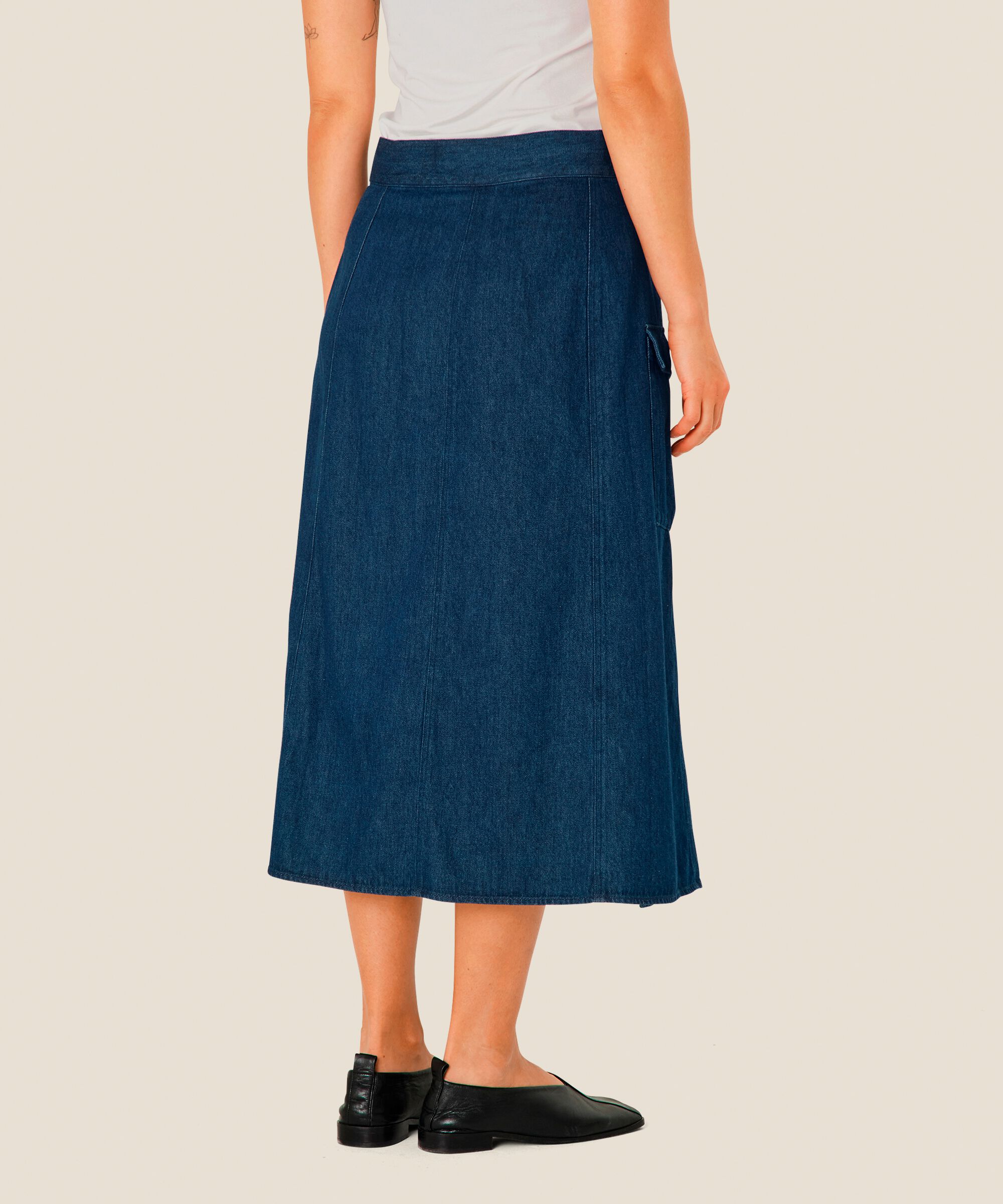 jupe en jean avec ceinture et effet portefeuille, Dark Denim