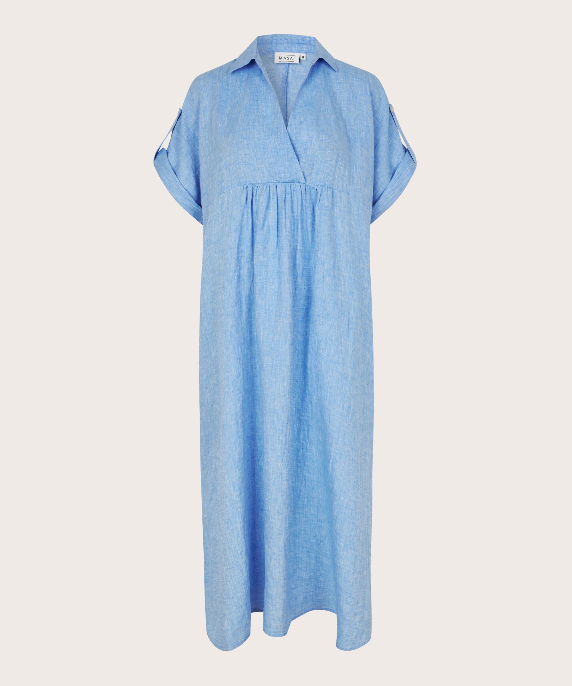 robe longue en lin avec col et fente latérale, Marina