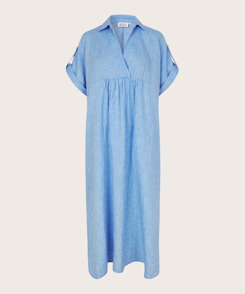 robe longue en lin avec col et fente latérale, Marina