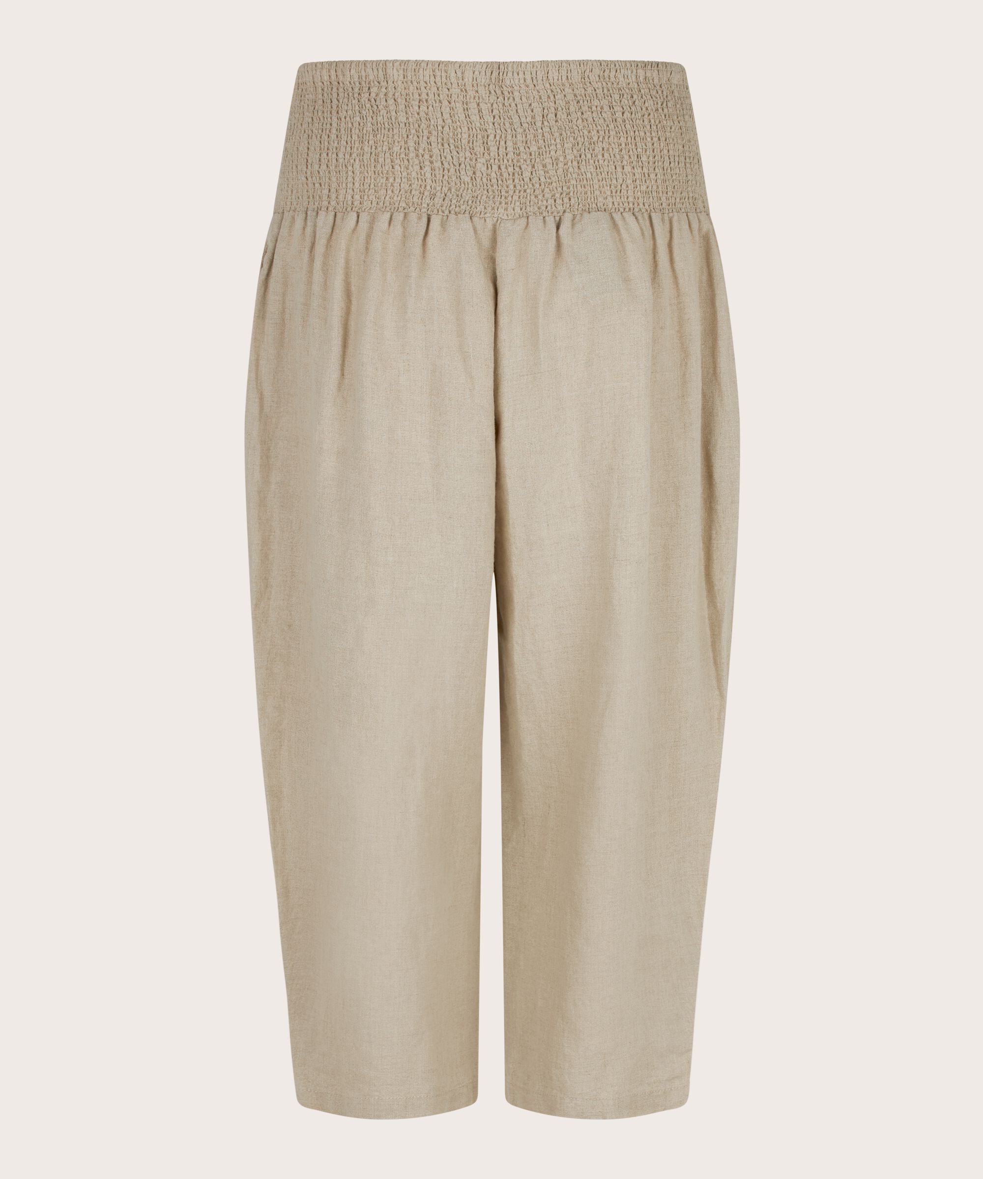 pantalon en lin avec large élastique smocké au dos, Natural