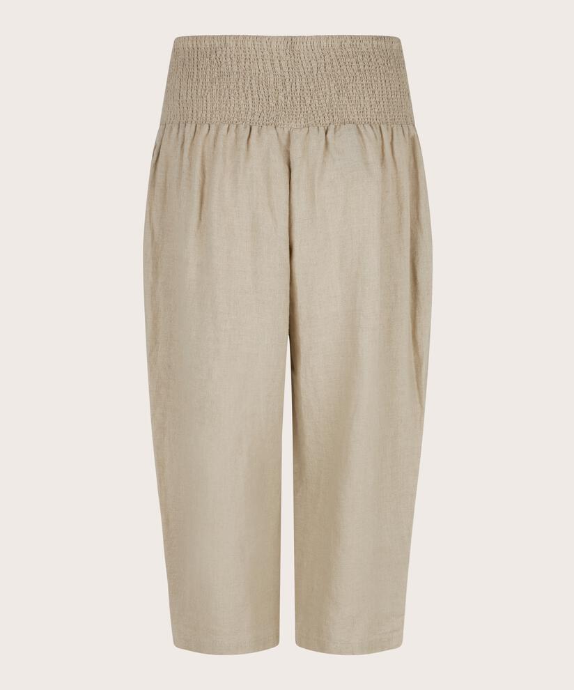 pantalon en lin avec large élastique smocké au dos, Natural