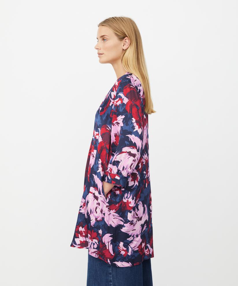 Tunique Fleurie En Viscose Avec Col En V, Scarlet Sage