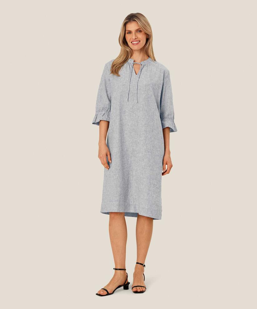 robe rayée en lin mélangé avec lien au cou, Black