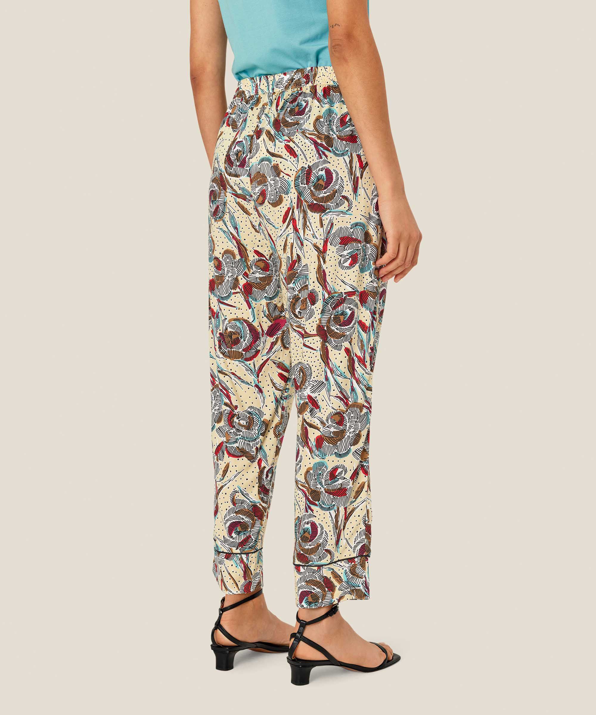 pantalon en viscose imprimé avec taille élastique et poches fendues, Soybean