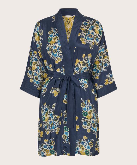 veste kimono fleurie avec ceinture, Mood Indigo