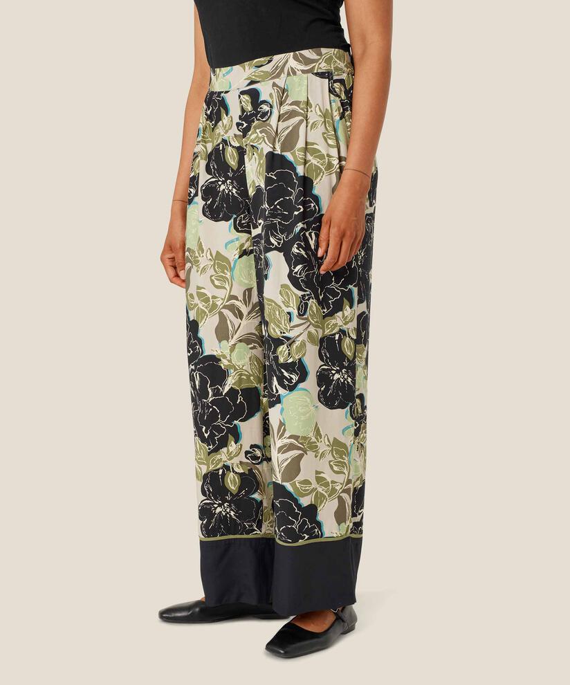 pantalon en viscose imprimé avec taille élastiquée, Loden Green
