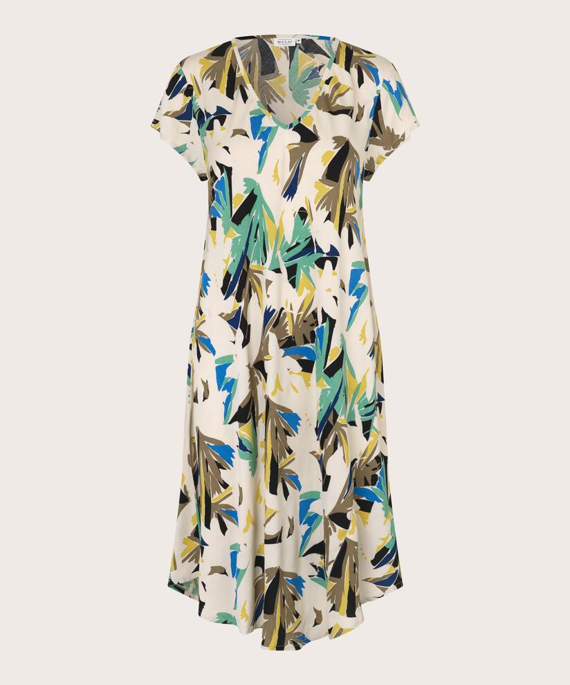 robe en viscose imprimée à col v, Dusky Green