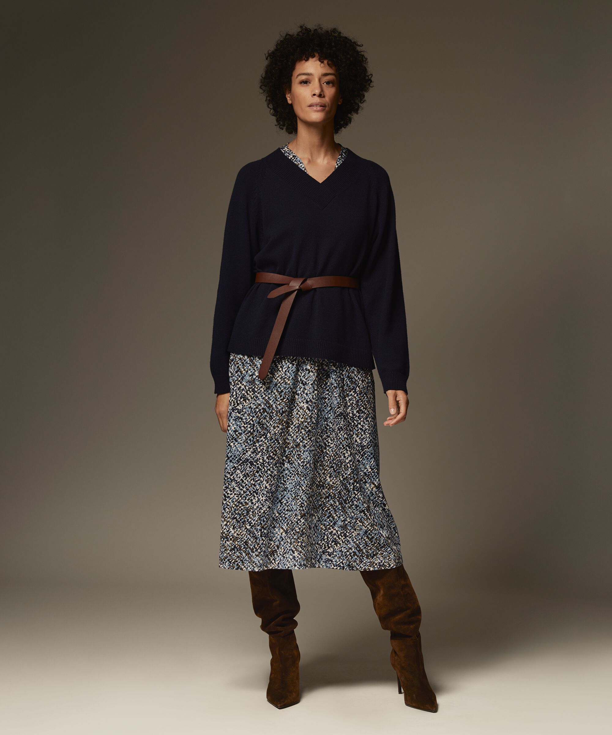pull en laine mélangée avec col en V profond, Navy Blazer